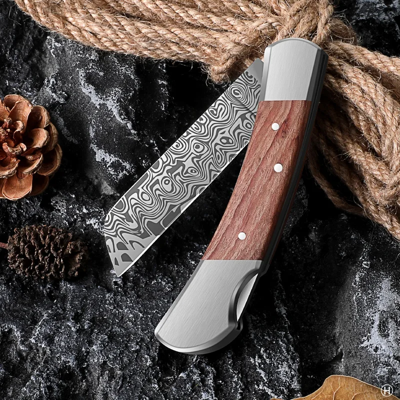 BAKULI-Outdoor Portable Folding Knife with Wooden Handle, Comfortable Handle, EDC Knife, Adventure Camping Knife SZ9195