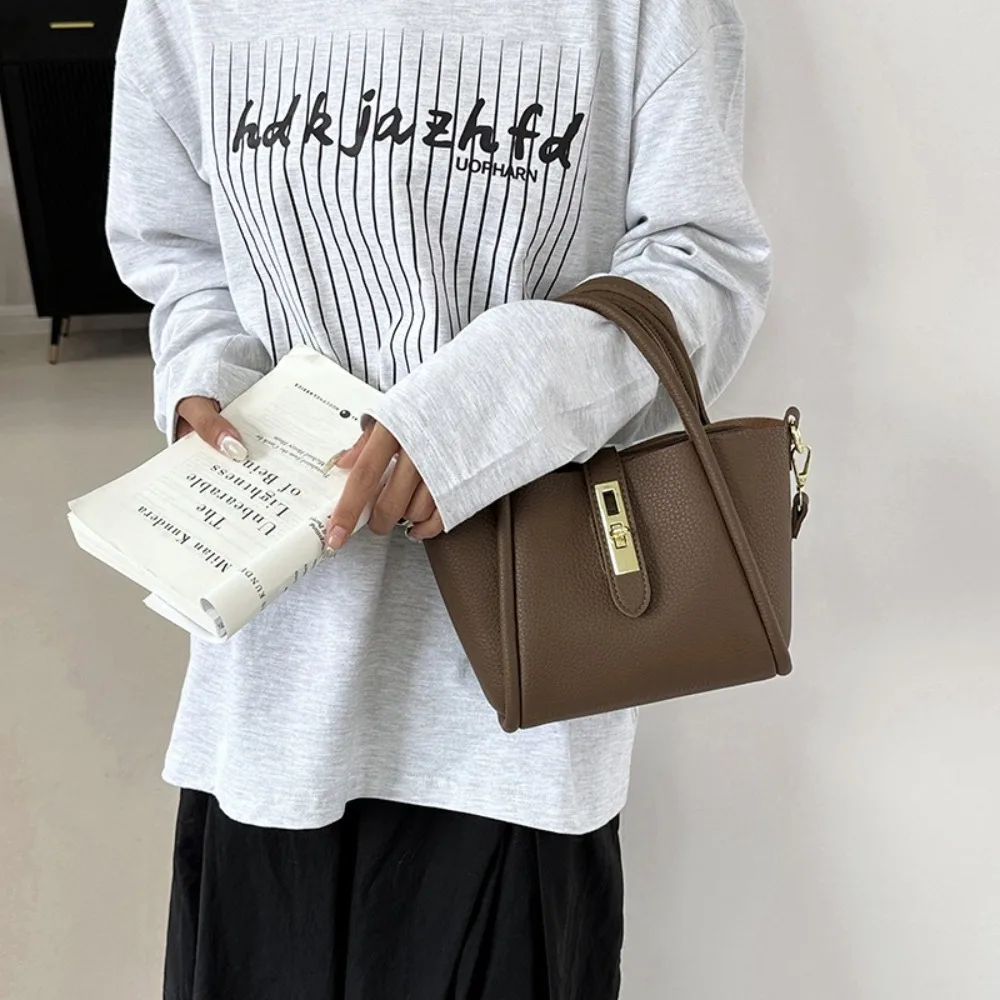 

Leisure Chic Slant Cross Bucket Bag Leather Commuting Single Shoulder Bag High-End Luxury Women's Handbag Ladies