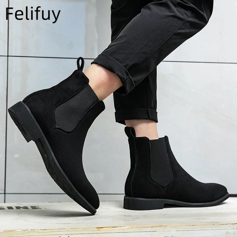 Nuevas botas Chelsea marrones, negras y rojas para hombres, botines aterciopelados para hombres de negocios, botas de vaquero hechas a mano para