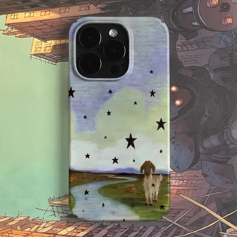 

Oil Painting Little Lamb and Stars Phone Case for IPHONE 17 Air 16E 15 PROMAX 14 Plus 13 12 MINI 11 XS MAX Acrylic Phone Cover
