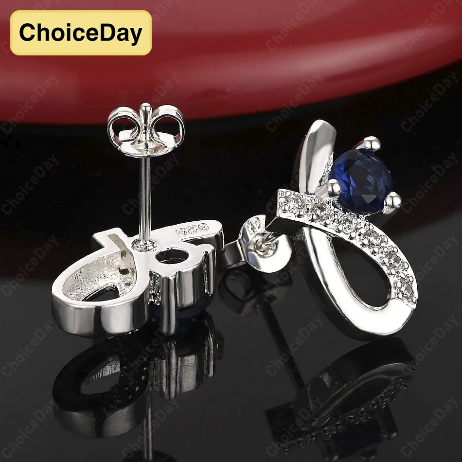 

ChoiceDay 925 Sterling Silver Exquisite Blue Zirconia Stud Earrings for Women Fashion Gift Jewelry Party Accessories