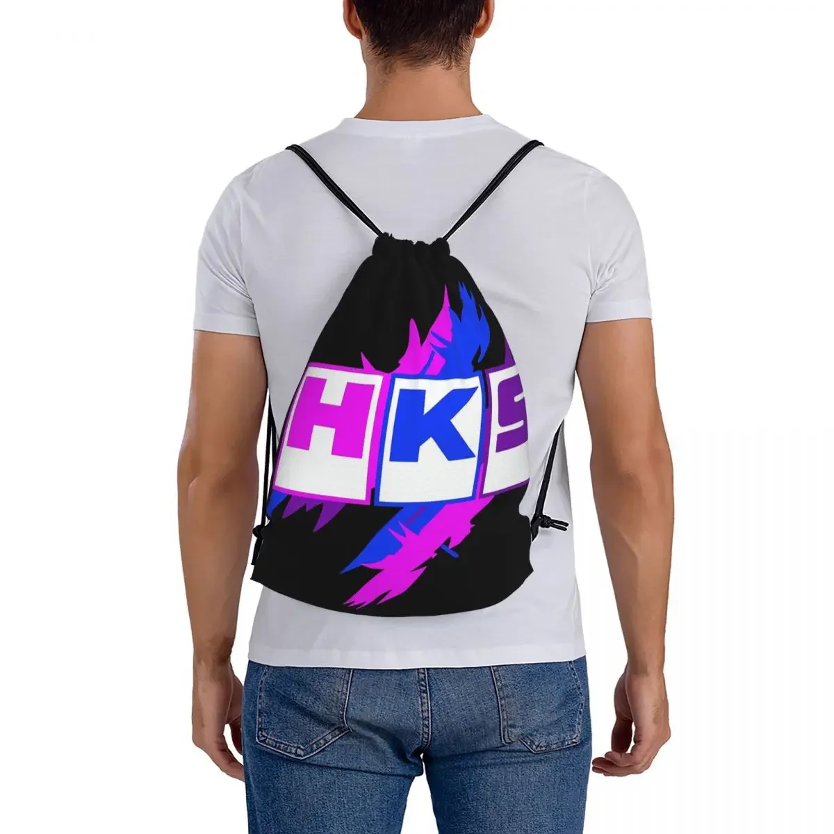 HKS-Car-Neon Retro Mochilas para Estudantes, Sacos de Cordão Portátil, Bundle Pocket Shoes Bag, Bookbag para Viagem, Moda