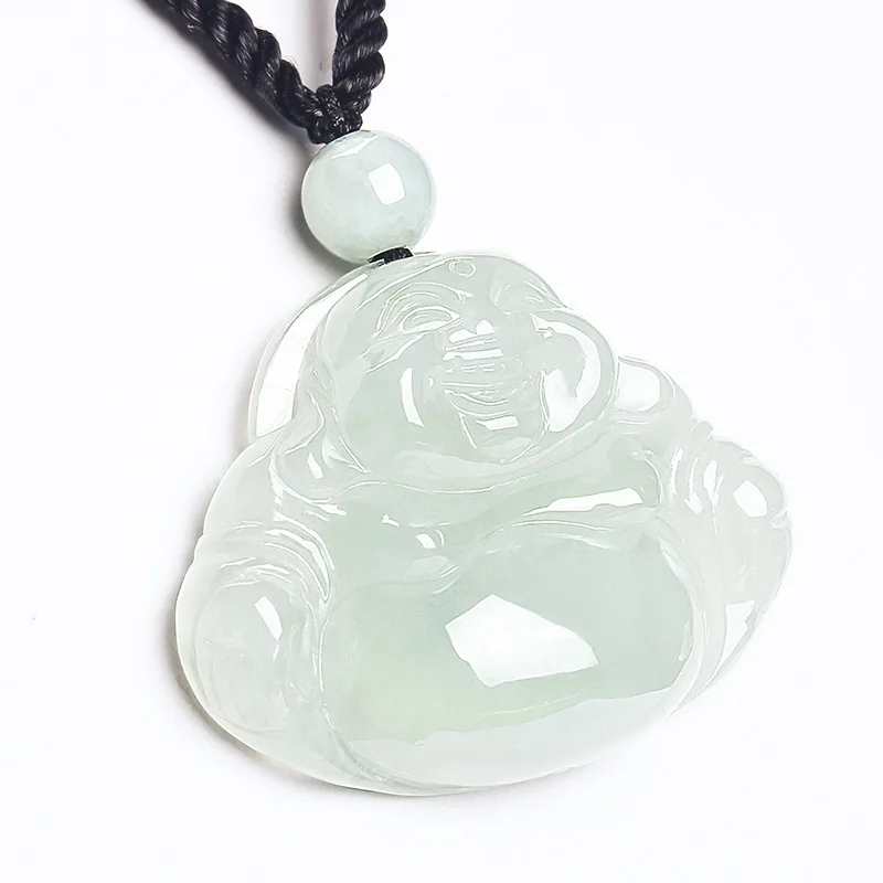 Natural Full Green Ice-like Jadeite Jade Buddha Pendant 18K Gold Inlaid