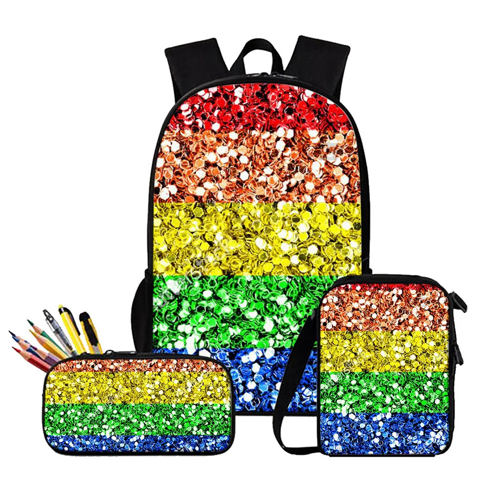 

Classic Novelty Colourful LGBT 3D Print 3pcs/Set pupil School Bags Laptop Daypack Backpack Inclined shoulder bag Pencil Case