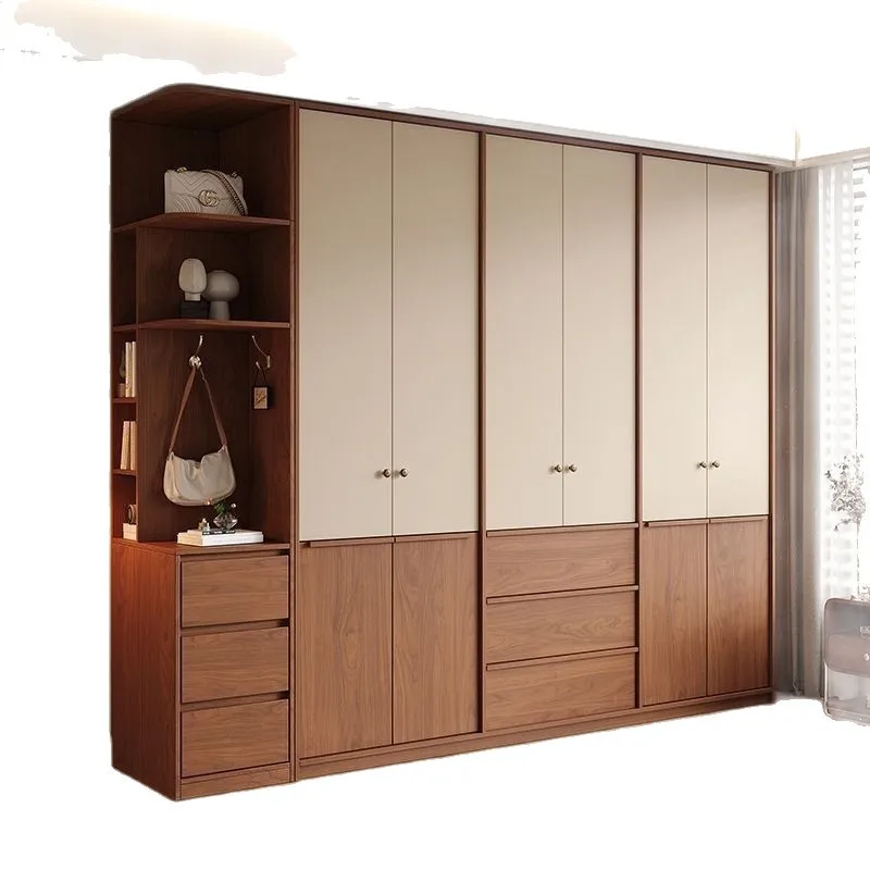 New Chinese solid wood wardrobe bedroom home segmented FAS grade oak finished wardrobe light luxury