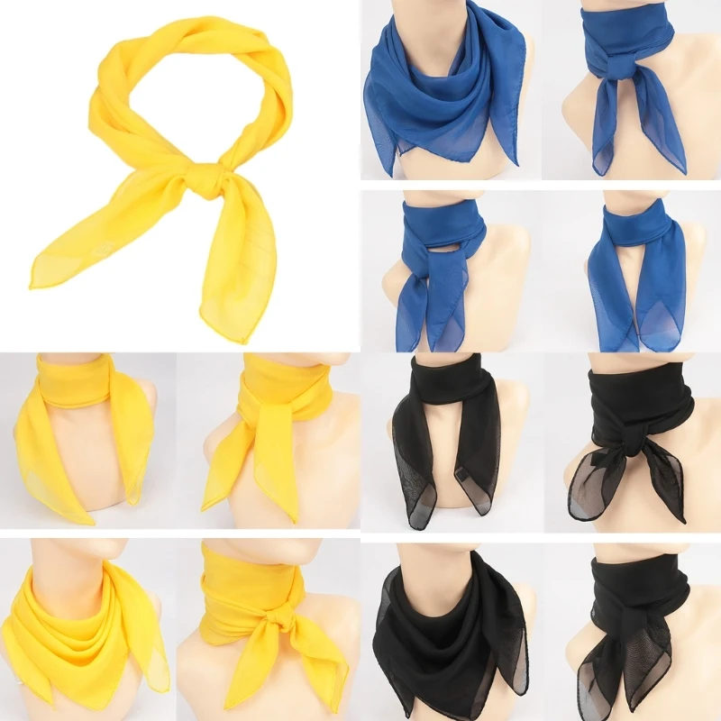 1950s Chiffon Scarf Square Ribbon Neck Scarf Square Handkerchief Retro Hair Tie for Women 50s Solid Sheer Drop Shipping