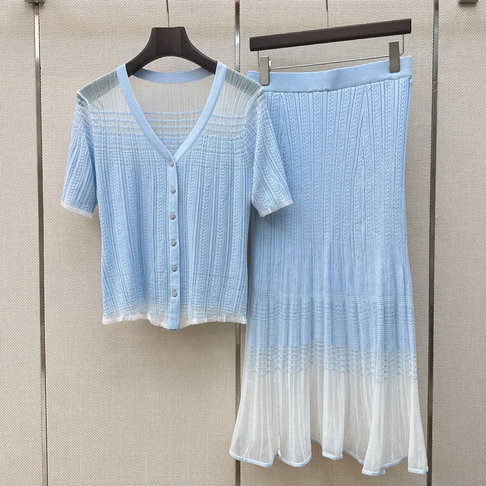 

High-quality 2026 new short-sleeved top and gradient long skirt set, elegant and lightweight summer women's outfit xy2650976
