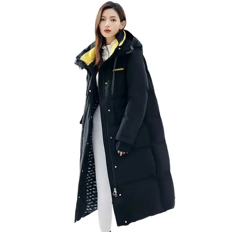 

Snow Explorer Hooded Down Jacket Women's 2024 New Atmospheric Fashion Over The Knee Long Winter Warm Temperament Loose Coat Tide