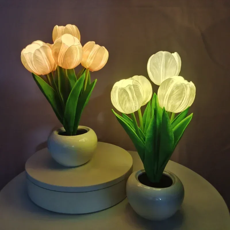 

LED Tulips Artificial Flowers Table Lamp Bedroom Besides Night Lamp Bouquet Night Light for Home Garden Decoration