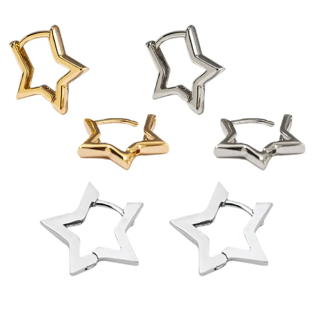 Gold Color Plated Bold Star Hoops Tarnish-Resistant Earring Piercing Jewelry Gift For Women Y2k Star Stud Earrings