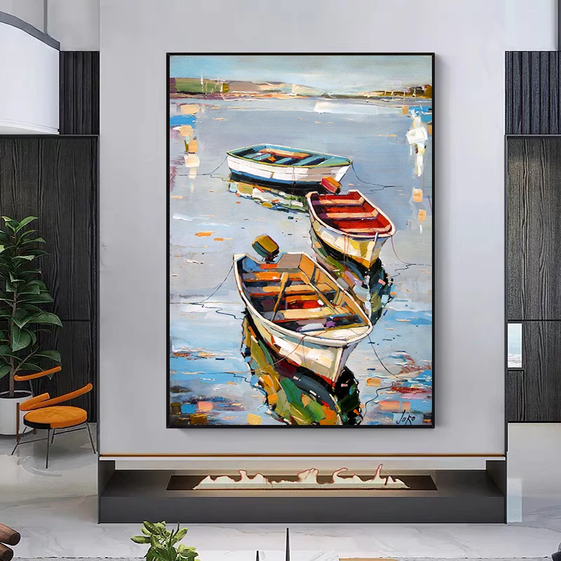 Classic Boats Oil Canvas Painting Sea Landscape Posters and Prints Wall Art Picture for Living Room Home Decor Cuadros