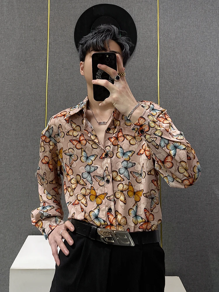 

Spring Summer New Arrival Men's Loose Fit Long Sve Print irt Korean Sle Casual Outerwear Youth Faion