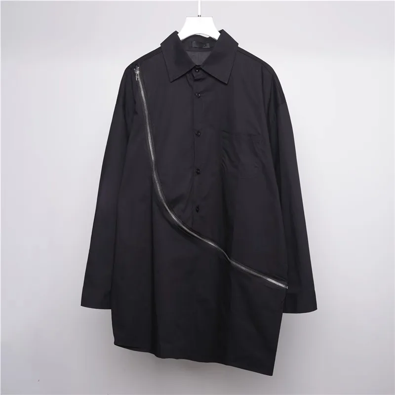 Custom clothing.Spring and autumn original dark zipper splicing irregular long-sleeved mid-long shirt