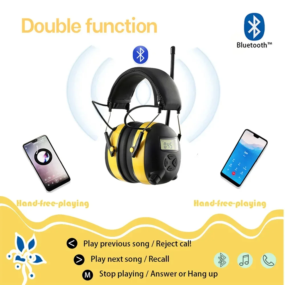 Pelindung pendengaran 5.1, Headphone Digital dengan pengurang kebisingan Bluetooth elektronik AM/FM Radio