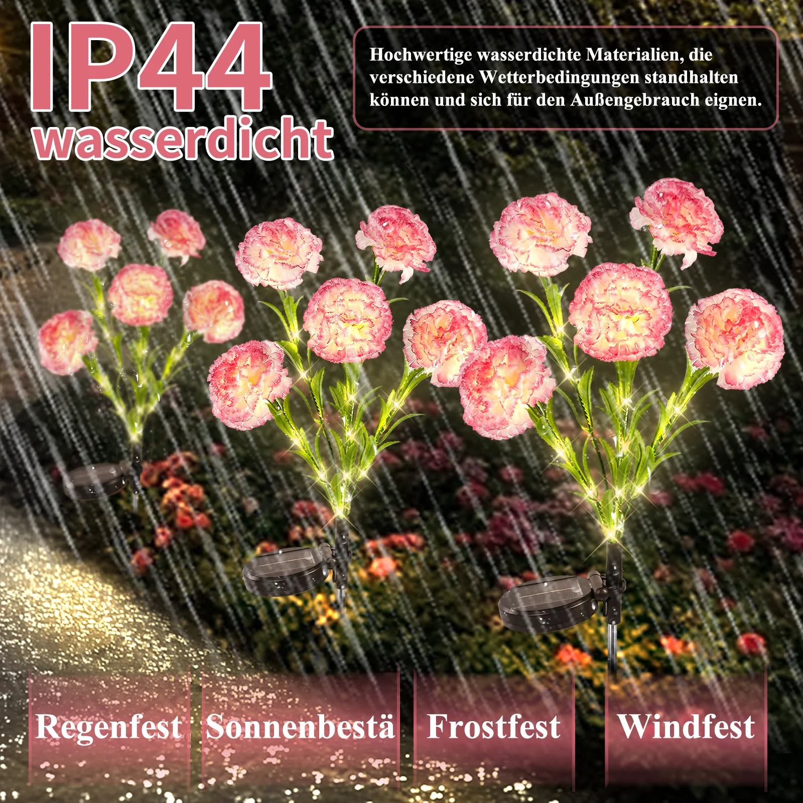 

2 шт. водонепроницаемый светодиодный солнечный свет с цветком гвоздика, уличный пейзажный светильник для газона, двора, сада, дорожки, декоративное освещение, лучший подарок