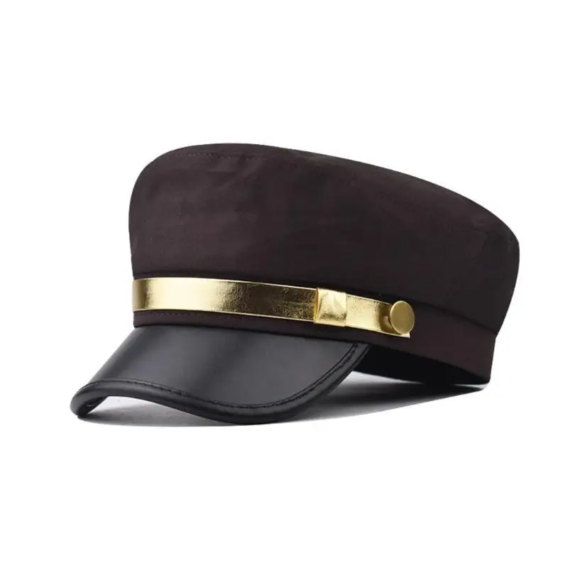 652F y2k البحرية البحرية قبعة جميع الرجال الرجال نساء قبعة مثمنة الزي غير الرسمي pu-leather brim hat السيدات التقاط صور قبعة