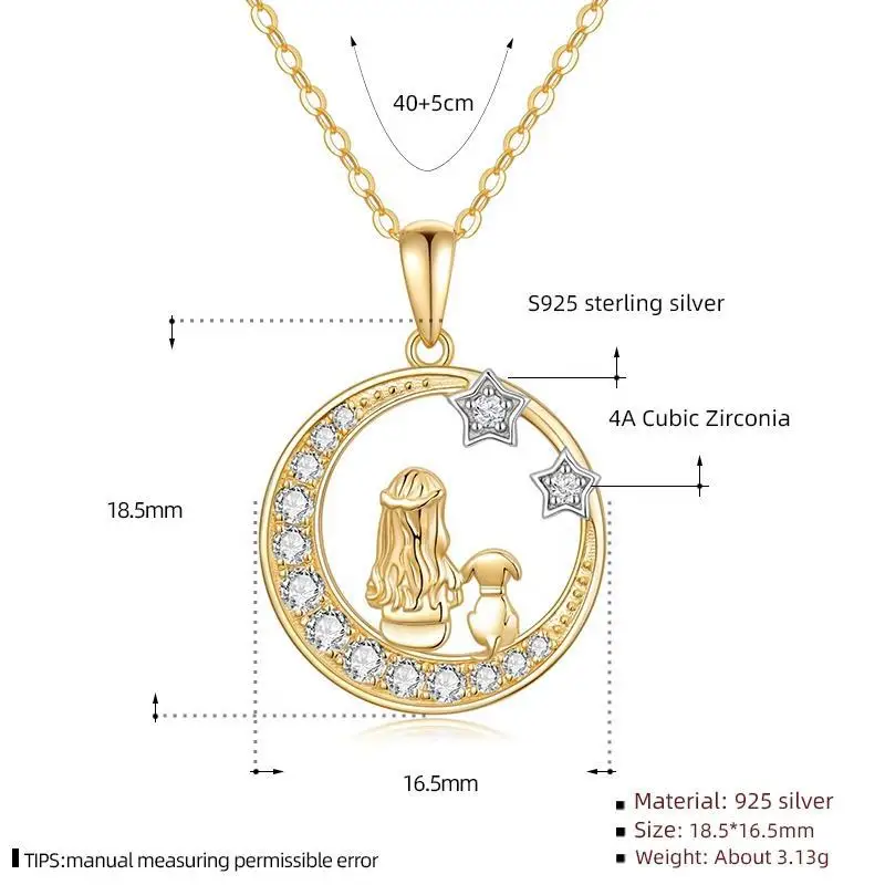 Sterling Silver Necklace Women's 1 Gold Plated Animal Dog Star Pendant Sweet Romantic Fashion Jewelry Couple Gift