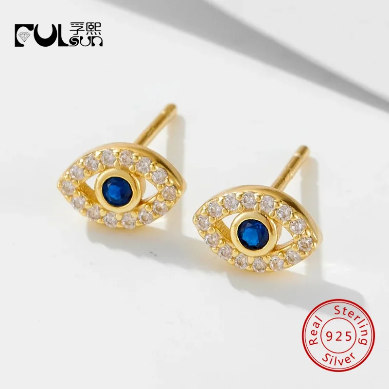925 Sterling Silver 14K Gold Plated Evil Eye Mini Stud Earrings Multi Color Blue White CZ Dainty Tiny Piercing Jewelry Gift