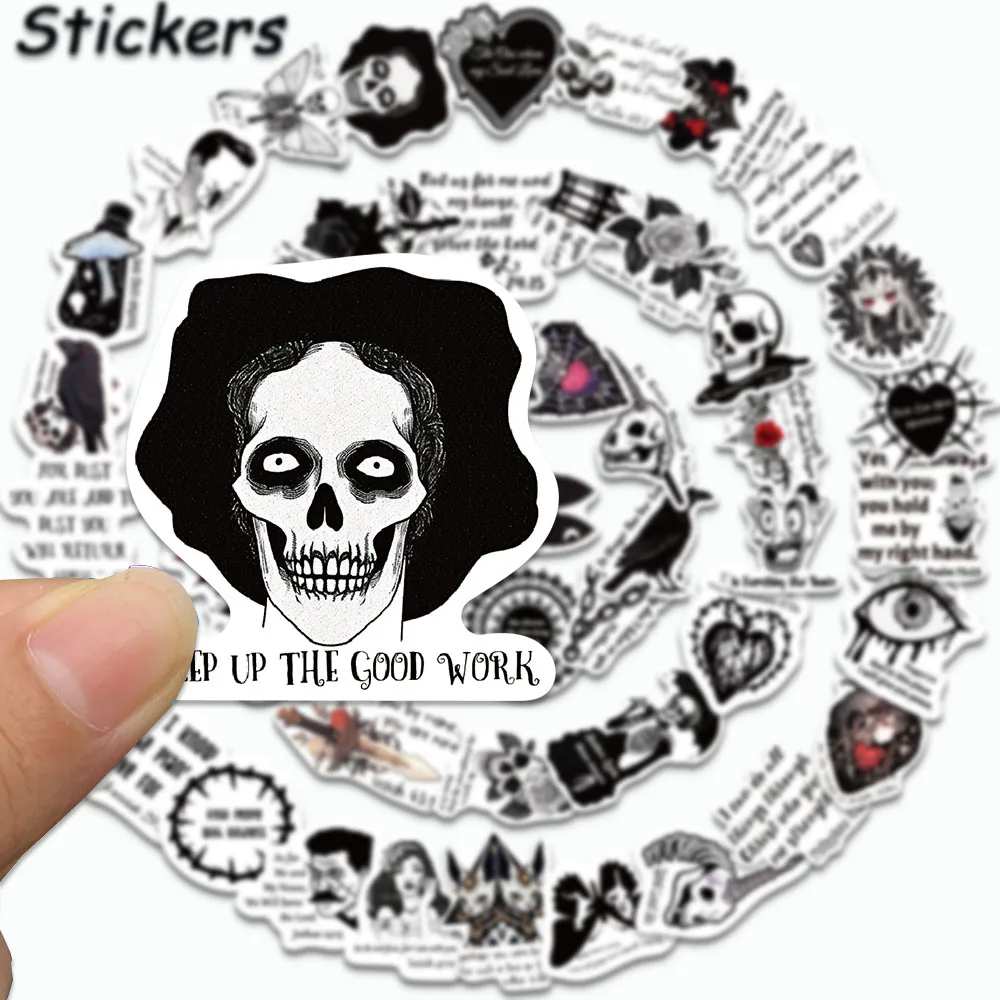 50PCS Gothic Bible Stickers Cool Black White DIY Decals For Envelope Notebooks Laptop Guitar Phone Case Vinyl Graffiti Stickers