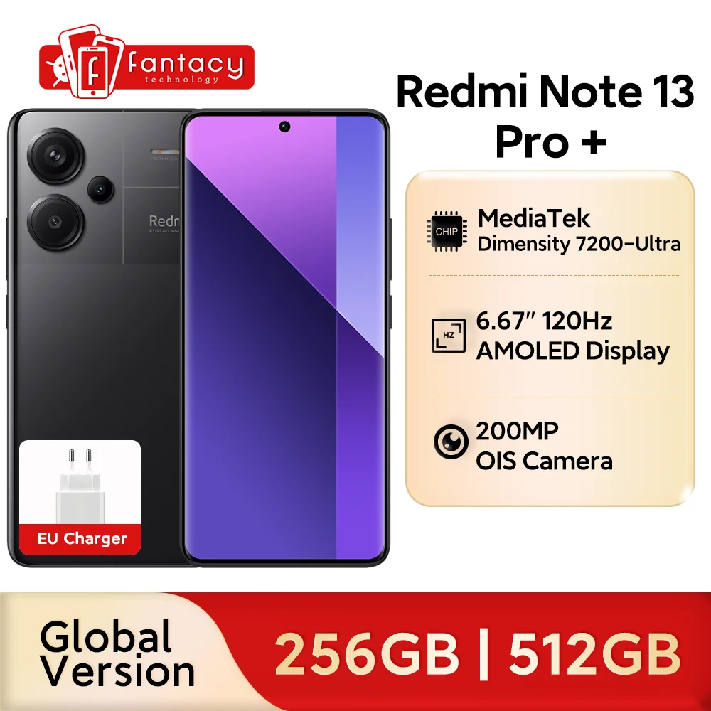 Xiaomi Redmi Note 13 Pro + 5G Global Version MediaTek Dimensity 7200-Ultra 200MP OIS Camera 120W HyperCharge NFC