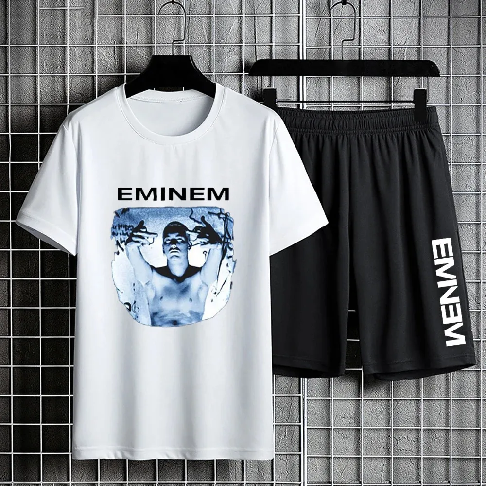 Eminem Slim Shady T Shirt szorty dla mężczyzn z krótkim rękawem strój sportowy oversize koszulki w stylu Casual krótkie spodnie Hip Hop zestawy