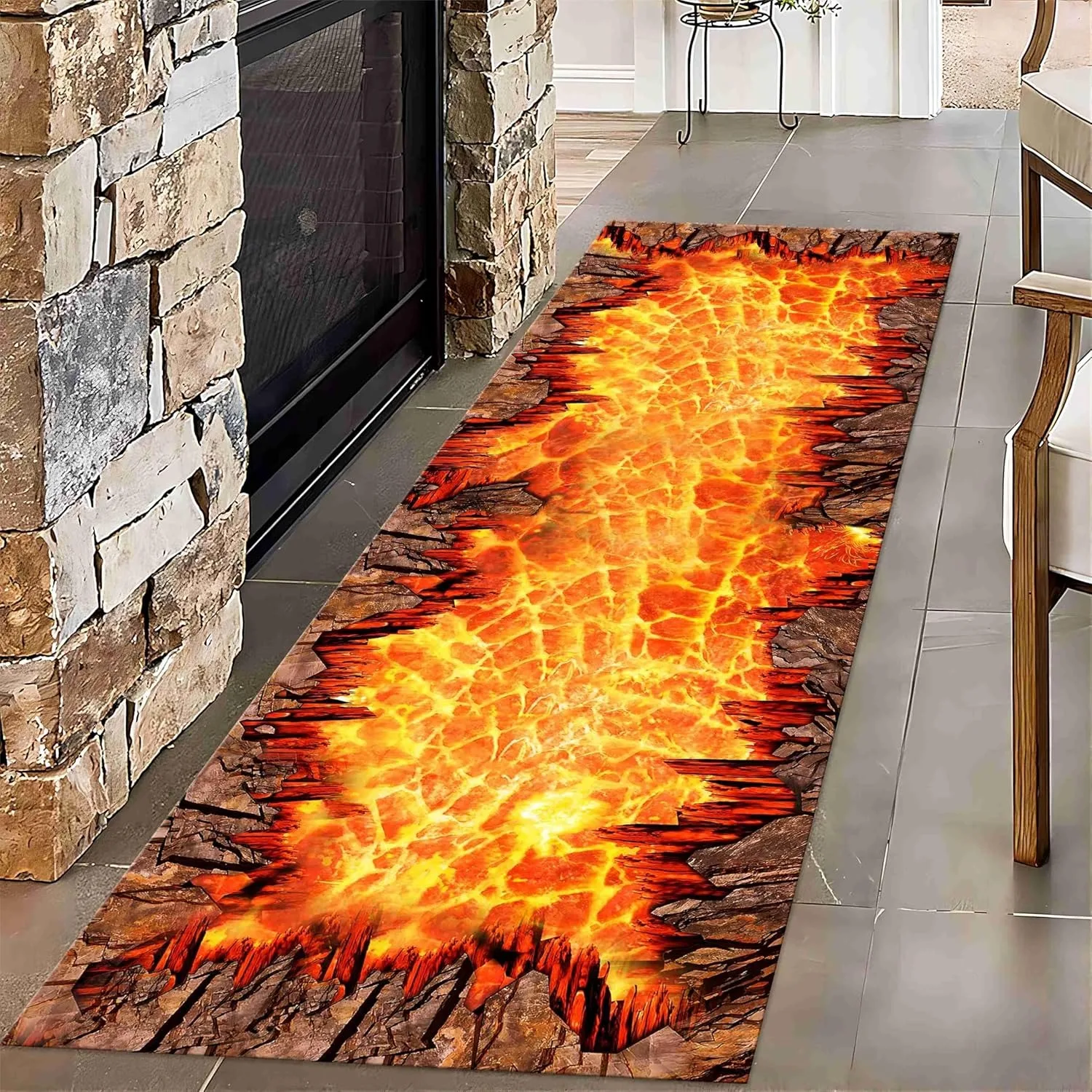 3D Optical Illusions Volcanic Lava Runner Rug Funny Home Decor