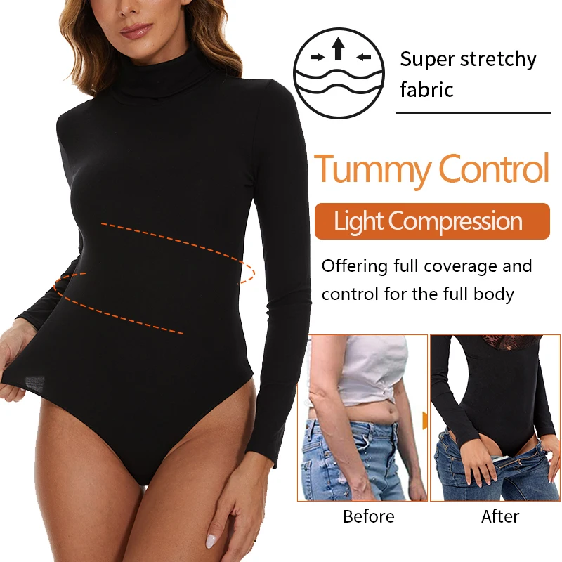 Autumn Winter Long Sleeve Bodysuits for Women Thermal Underwear Skinny Bodycon Mock Turtle Neck Leotard Tops Basic Clothing