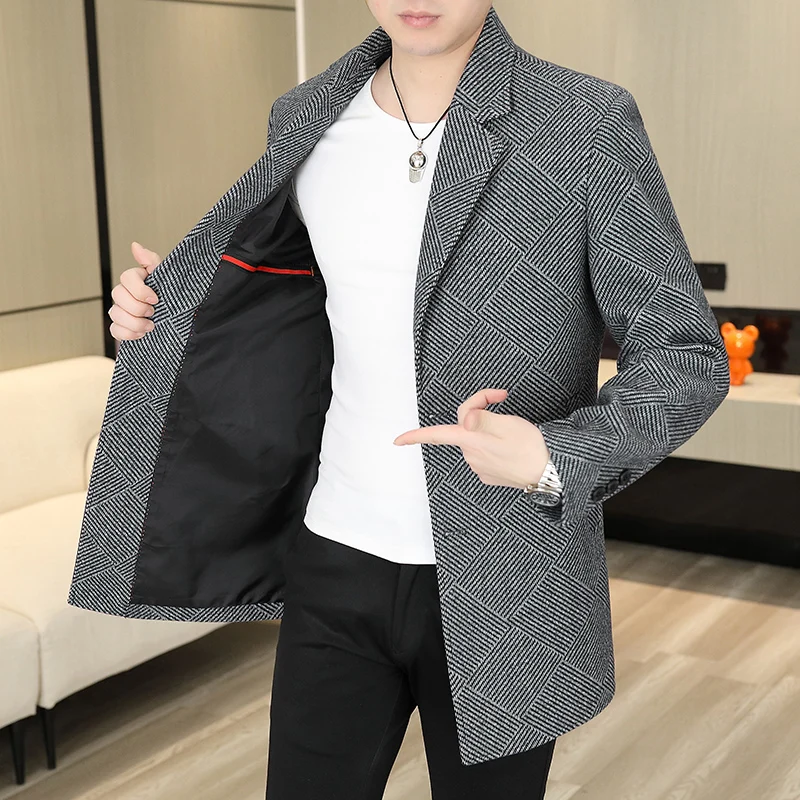 

2025 Men's Mid-Length Woolen Overcoat High-Quality Fashionable And Stylish Spring Autumn Casual Suit Jacket