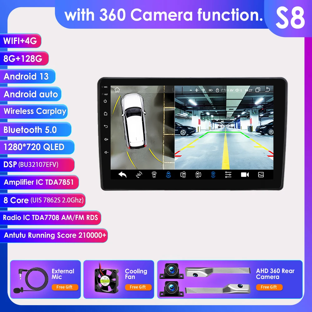 Hizpo autoradio voor Ford Fiesta 1995-2001 Focus MK1 1998-2004 2 DIN Android Auto multimediaspeler navigatie stereo GPS RDS DSP BT 360CAM 7862