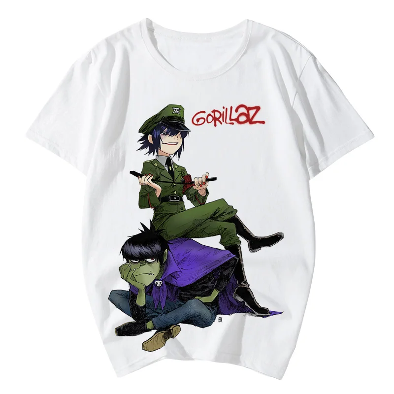 Rock Band T-Shirts Gorillaz Printed Men Women Casual Short Sleeve Cotton T Shirt Streetwear Harajuku Unisex Tees Tops Clothing