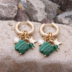 Pendant Earrings For Woman Boho Natural Stone Clover Malachite Powder Crystal Bohemia Charm Ear Luxury Quality Jewelry Girls
