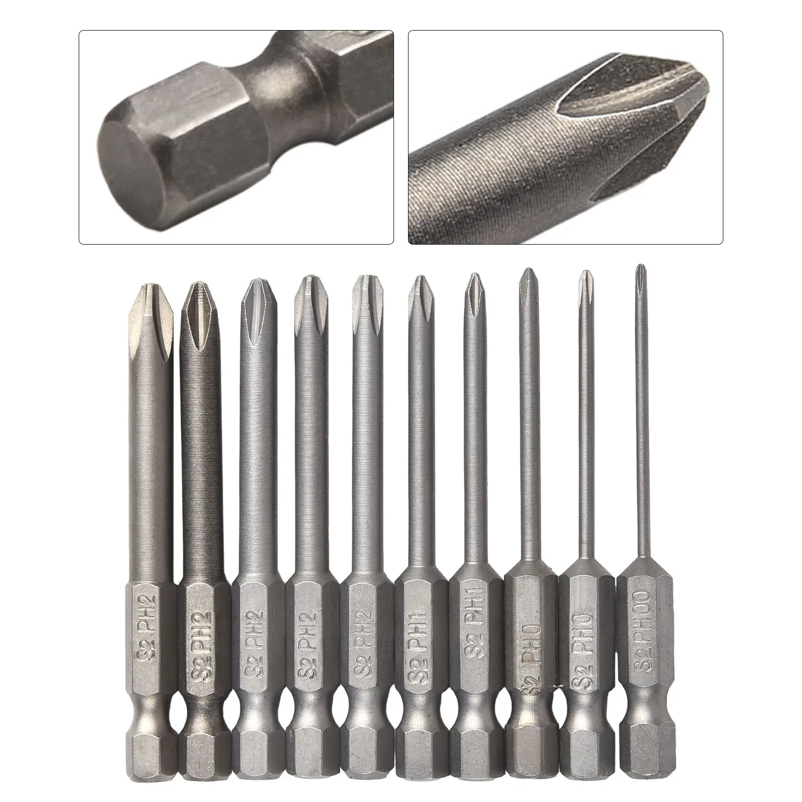 

10pcs 65mm Screwdriver Bits Magnetic 1/4inch Hex Shank Electric Cross Screw Driver Bit Drill Bit Set Batch Head PH00 PH0 PH1 PH2