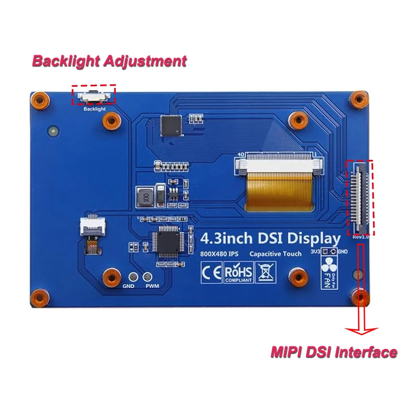 Pantalla LCD TFT MIPI DSI IPS de 4,3 pulgadas pantalla táctil capacitiva Monitor LCD para Raspberry Pi 4B compatible con Raspbian/Ubuntu/Kali/Win10