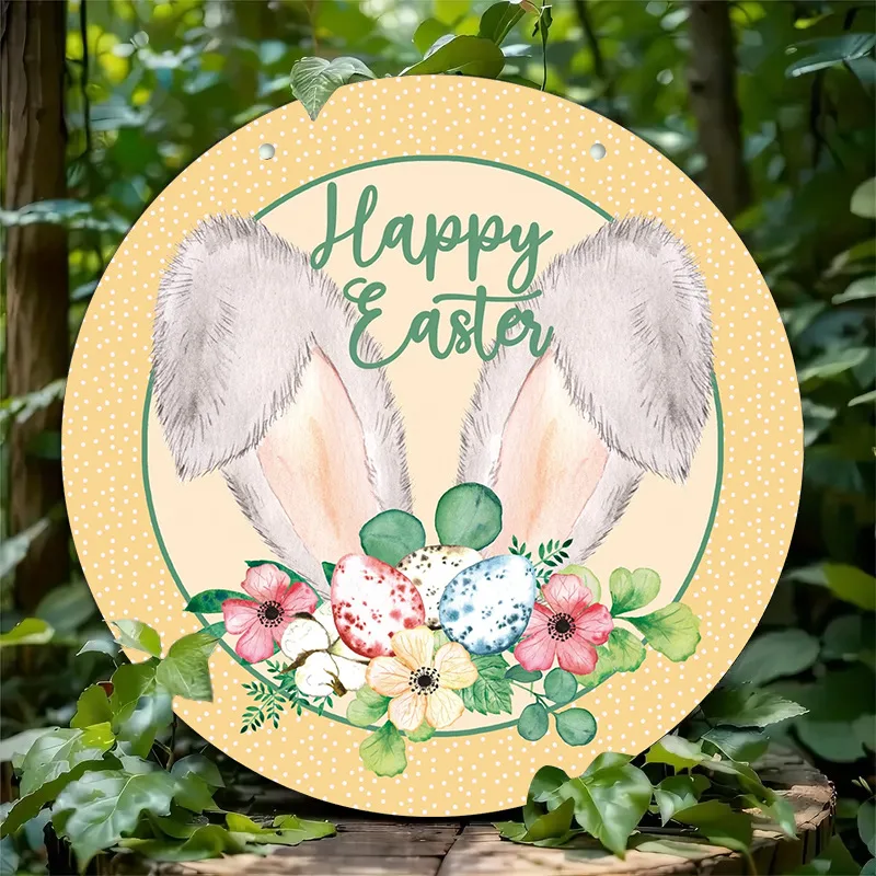 Easter Door Decorations Bunny Decor Happy Easter Wall Sign Decorations Wooden Door Hangers Wreath with Bow for Easter Decoration