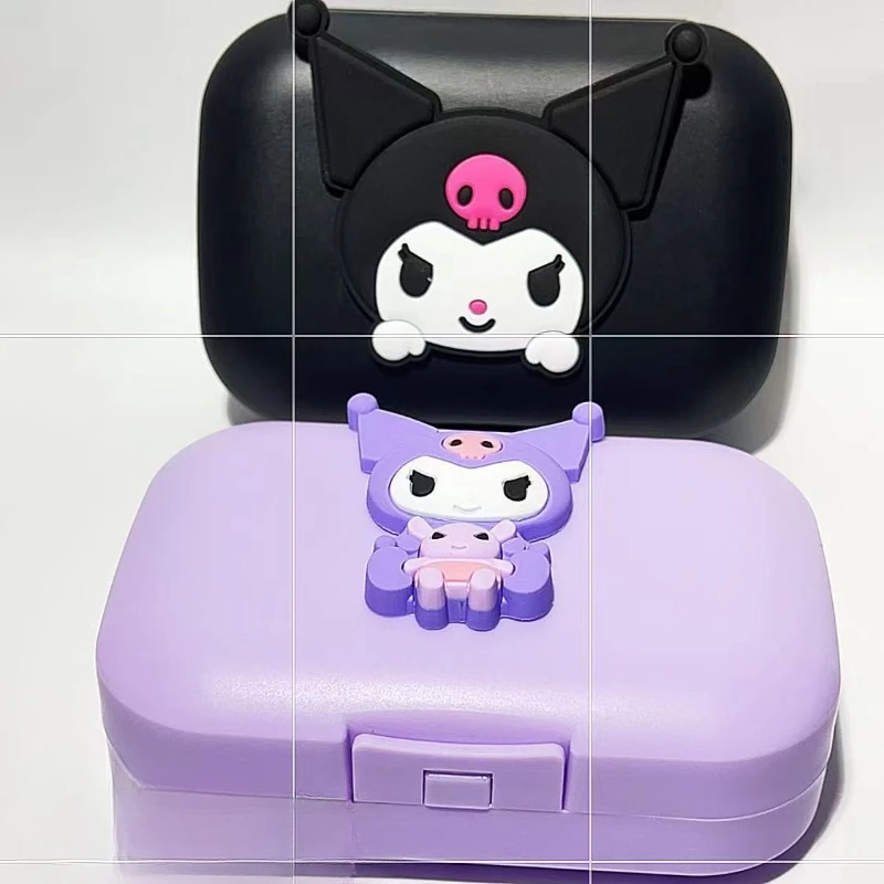 Simpatico cartone animato Kuromi animazione periferica Kawaii Ins Style Flip Cover Carry Home Dormitorio portasapone scatola di immagazzinaggio di scarico all'ingrosso
