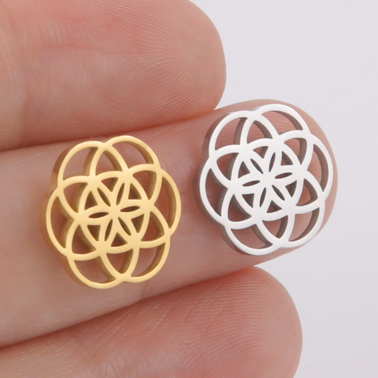 EUEAVAN 5pcs Stainless Steel Flower of Life Charms for Making Jewelry Amulet Sacred Geometric DIY Accessories Wholesale