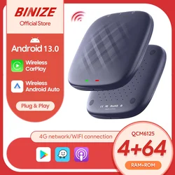 Binize CarPlay Ai Box Android 13.0 Wireless Android Auto 4G LTE Plug & Play 4G+64G For Audi Mazda Toyota