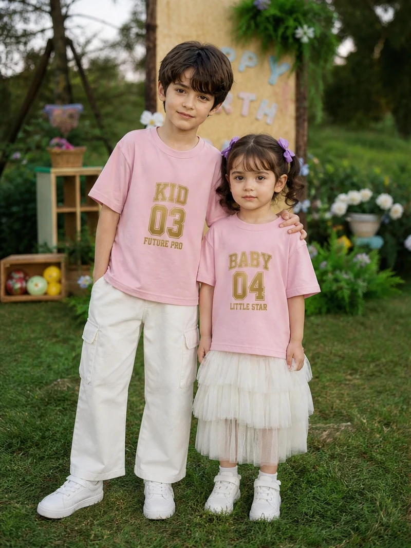 Daddy 01 Mommy 02 Family Matching T‑Shirt, 100% Cotton Number Print Dad Mom Kid Baby Tee for Family Photoshoot Birthday