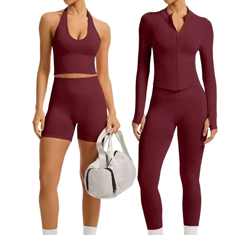 

Women Yoga Outfit Three Pieces Suits Vest+Pants+Jackets Set short Exercise Close-Fitting Fitness Wear Running Elastic Workout