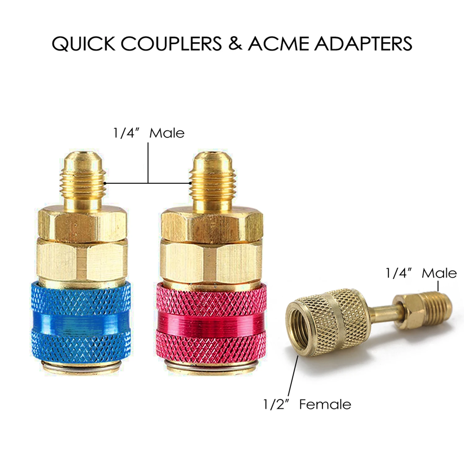 AC Diagnóstico Manifold Freon Gauge Set, Refrigerantes com Acopladores, Adaptador Acme, Pressão de estouro, 3000PSI, 3 Way