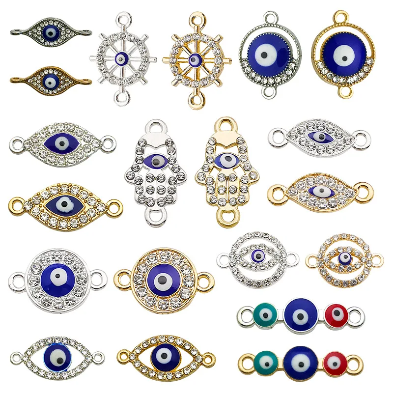 KC Alloy Crystal Turkish Evil Eye Connector Charm For Jewelry Making Bracelet Necklace Pendant DIY Accessories Supply Lots Bulk