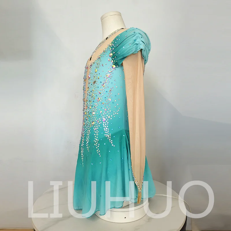 LIUHUO Ice Figure Skating Dress Girls Women Teens Stretchy Spandex Green Gradient Competition Wholesale