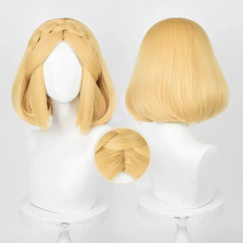 Game Zelda Cosplay Wig Link Purah Princess Zelda Golden Blond Brown Braided Heat Resistant Synthetic Hair Wig + Free Wig Cap