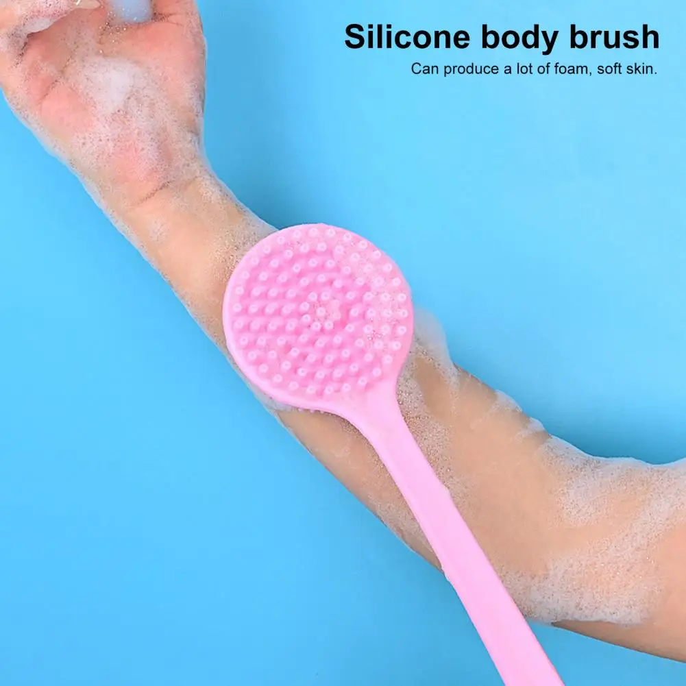 Odorless Body Scrubber Long Handle Silicone Back Scrubber for Shower Bath with Double-sided Brush Head Extra Long Shower Brush