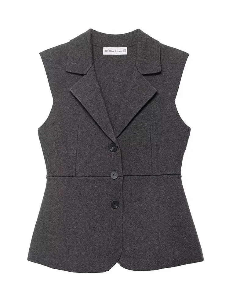 

HH Women's New Fashion Lapel Sleeveless Slim Knitted Vest Female High Street Solid Casual Versatile Single-Breasted Sweater Vest