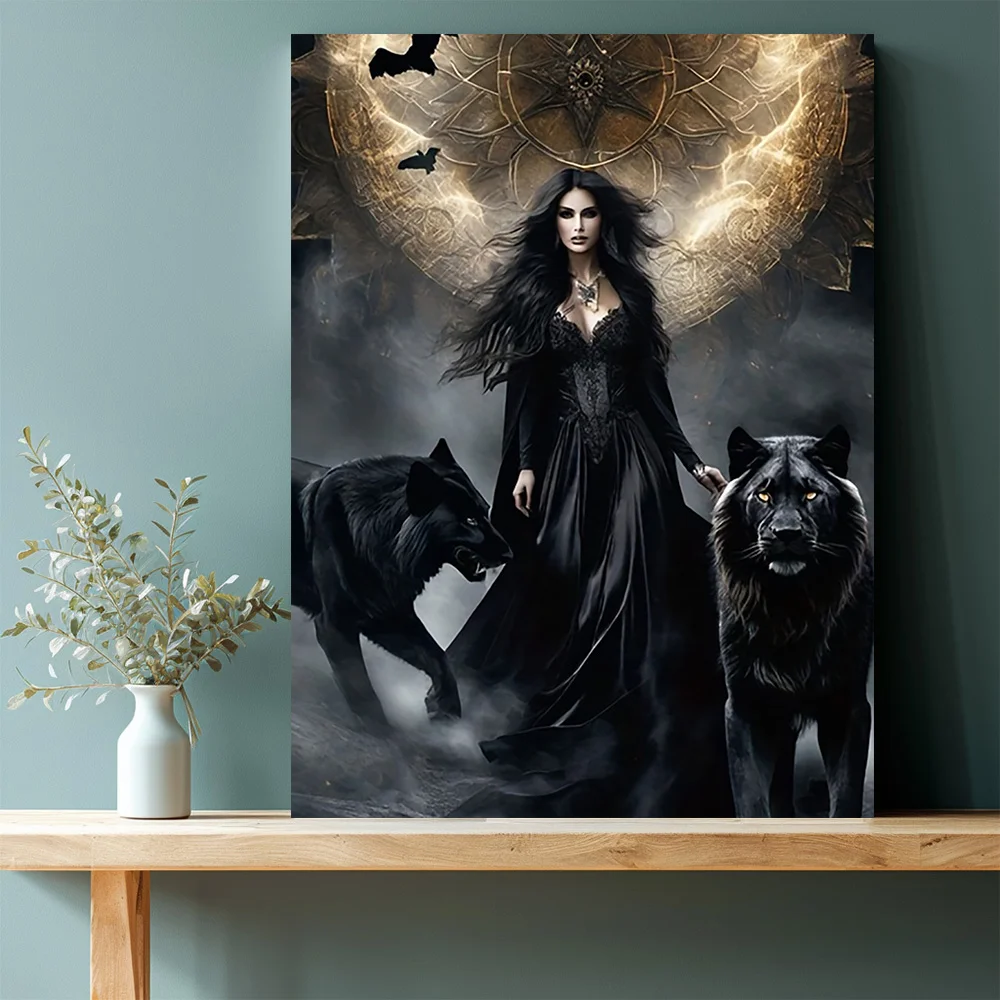 Room Decor 1pc Gothic Wolf Canvas Art Print,Unframed Mystical Animal Theme Wall Decor for Home, Bedroom, Living Room, Bathroom