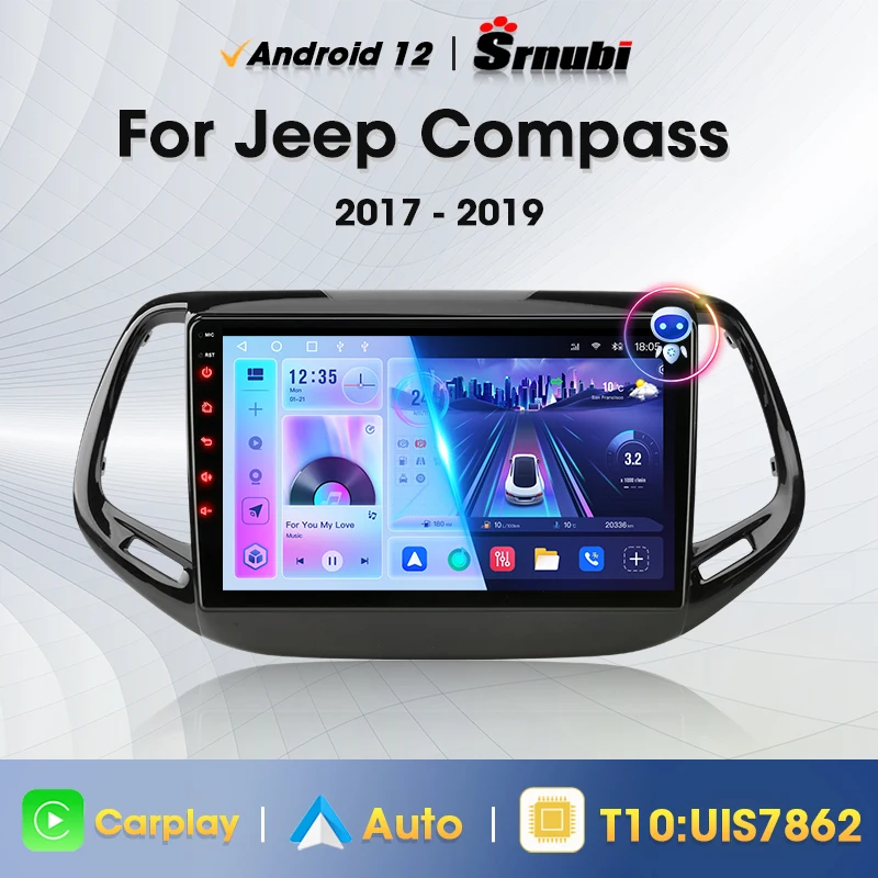 

2Din Android 12 Car Radio Multimedia Video Player for Jeep Compass 2 MP 2017 2018 2019 Stereo Navigation 4G GPS Carplay Auto DVD