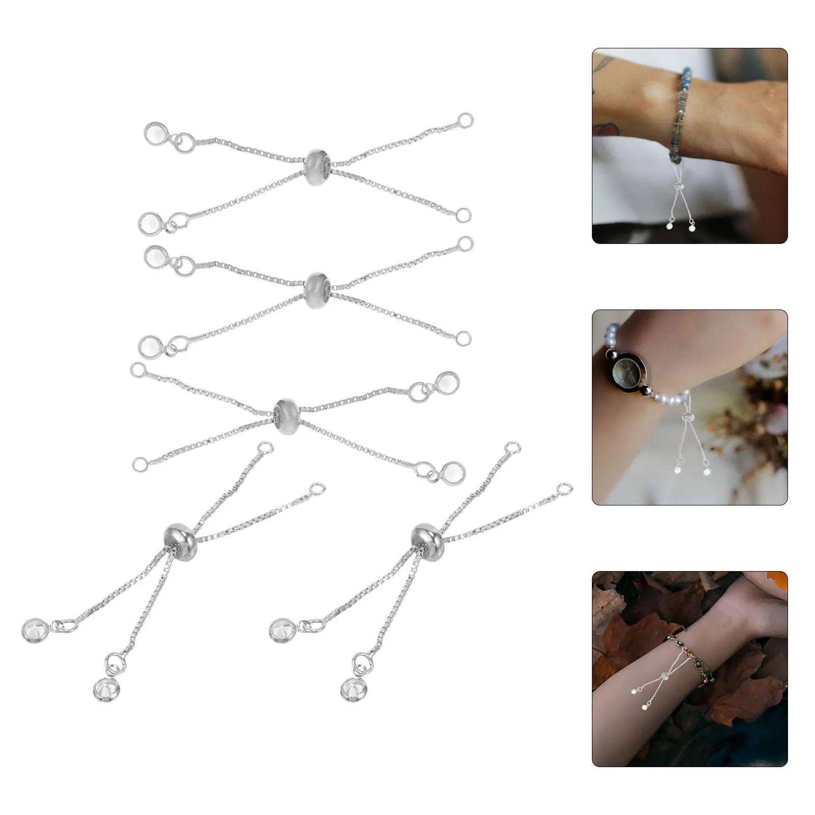 

5Pcs Bracelet Slider Extender Chains Adjustable Jewelry Making Accessories Classic Polished Metal DIY Bracelet Extension