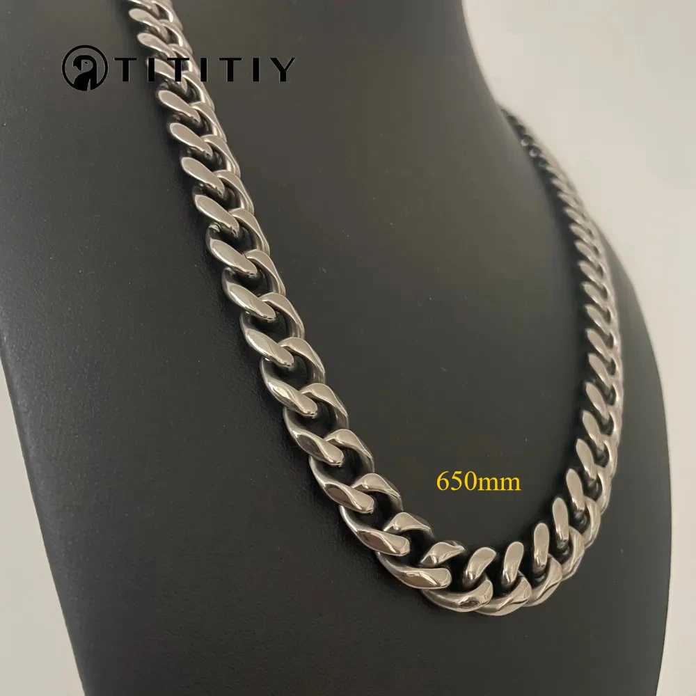 Pure Titanium Necklace Width 10.5mm Ground Six Sided Cuban Chain Lightweight Anti Allergic Sturdy Hip-hop Men's Necklace 650mm