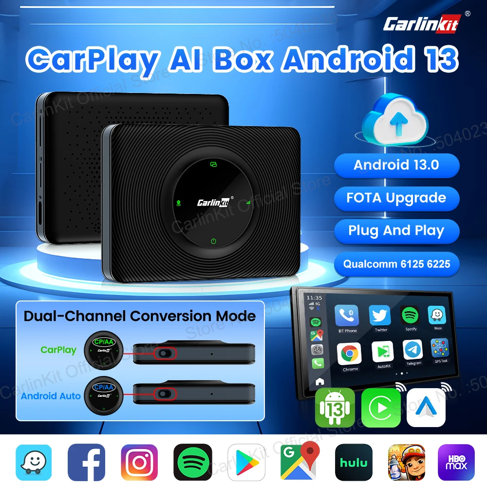 

CarlinKit Smart TV Box Android 13 Wireless Android Auto&CarPlay QCM6125 6225 8-Cores 4GLTE GPS Auto Connect For Wired AA CP Car